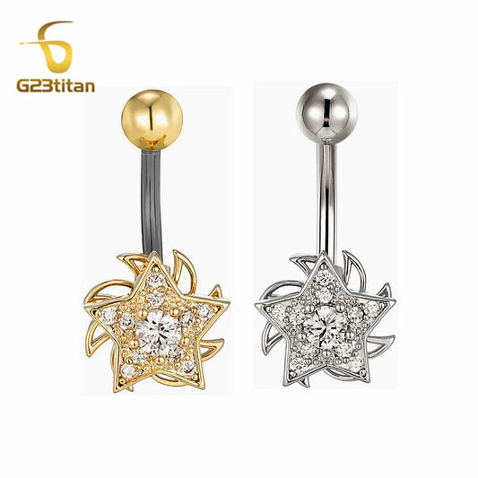 Cute Rotatable Star Windmill Belly Ring Hypoallergenic 14G Titanium Navel Piercing Bar Jewelry Couple Sexy Flirting Accessories