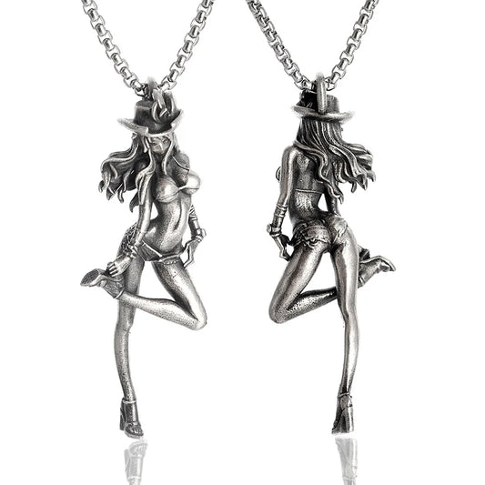 Fashionable and Exquisite Sexy Long-Haired Girl Cowboy Hat Pendant Necklace Party Party Jewelry Accessories for Men and Women