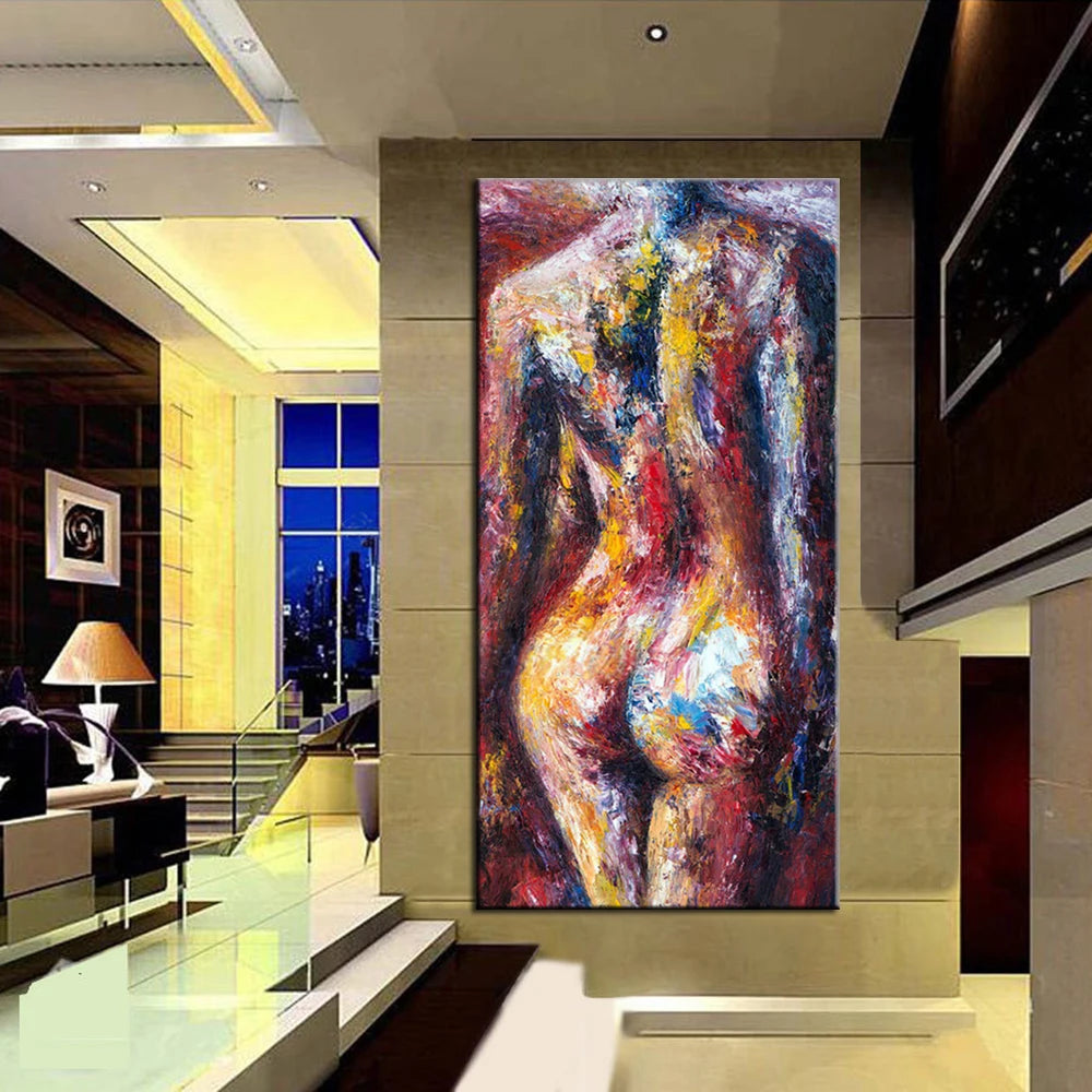 Arthyx Large Handpainted Abstract Naked Woman Oil Paintings on Canvas Wall Art Picture Modern Posters For Living Room Home Decor