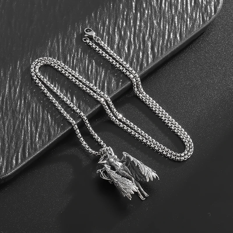 Fashion silver color guardian angel pendant necklace men and women personality angel wings prayer pendant necklace couple gift