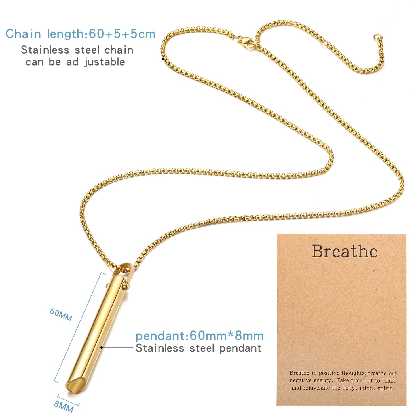Stainless steel Mindful Breathing Necklace, Anxiety Relief ItemsThe Necklace for Anxiety, Stress, Panic Meditation Tools