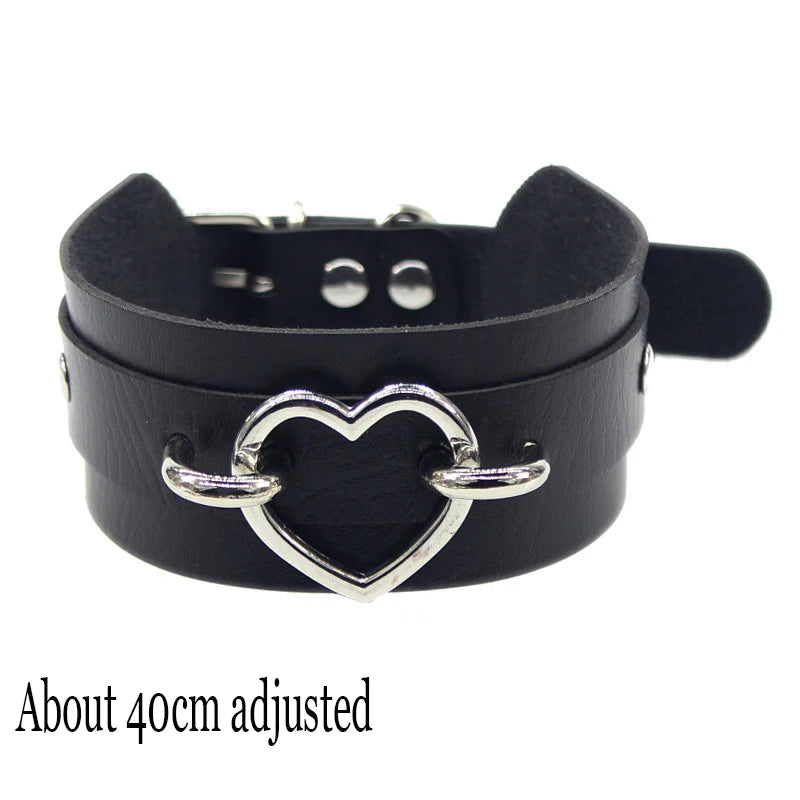 New Sexy Harajuku PU Leather Chain Heart Pendant Necklaces Women Men Punk Neck Gothic Black Pink Choker Necklace Cool Collar