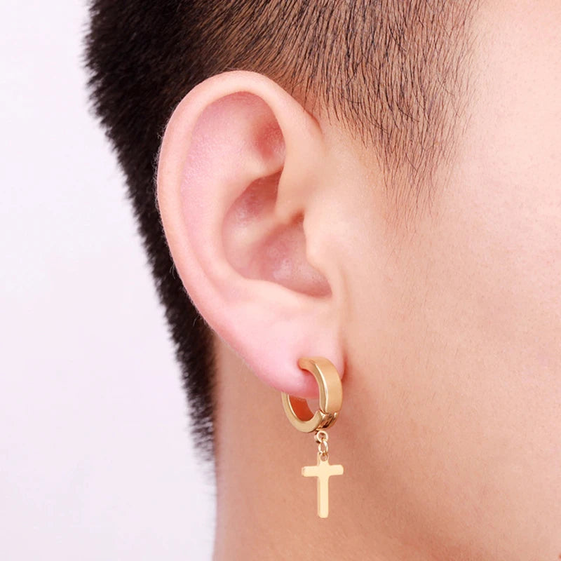 1Pcs Unisex Stainless Steel Punk Man Black Clip on Earrings Geometry Triangle Star Pendant Dangle Earrings Women Gothic Jewelry