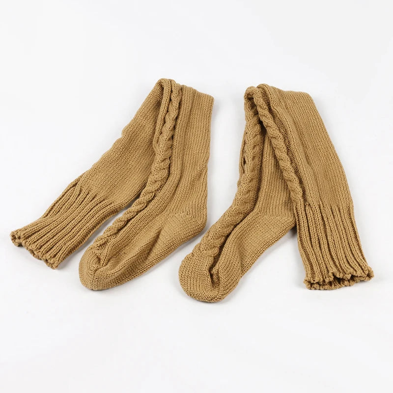 Cute Long Socks Lolita Leg Warmer Knitted Woollen Foot Warmer Stockings Autumn Winter Woman Knee-High Socks Leisure Loose Socks