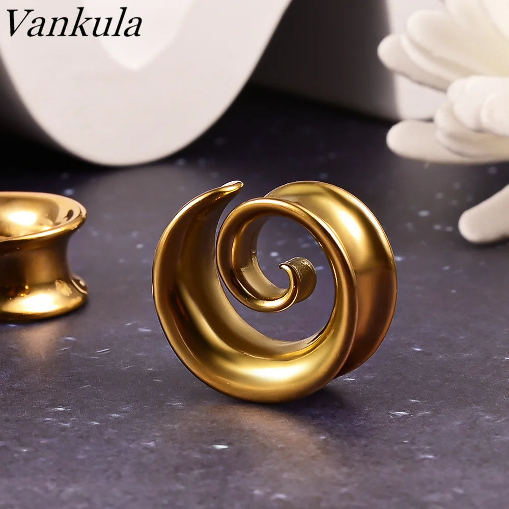 Vankula 2PCS New Round Spiral Saddle Plugs Hangers for Stretched Lobe Ear Tunnels Gauges Plugs Piercing Body Jewelry