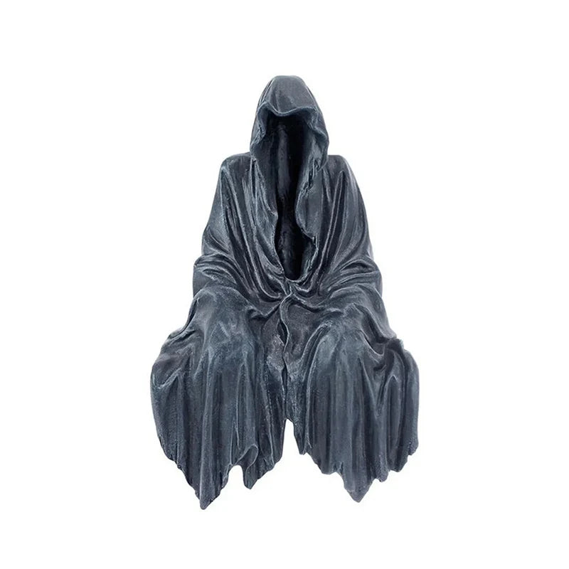 Black Clothes Mysterious Master Ornament Horror Black Robed Night Walker Gothic Sitting Resin Craft Ornament Desktop Decoration