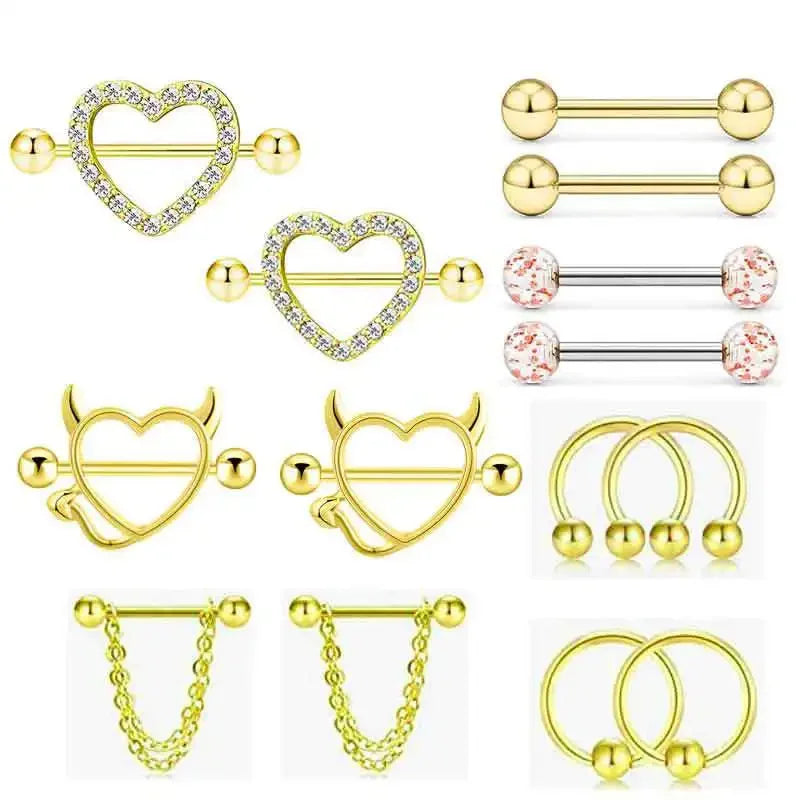 Fashion Stainless Steel Heart Nipple Piercing Set Jewelry Flower Nipple Barbell Pack Crystal Nipple Ring Lot Sexy Body Piercing