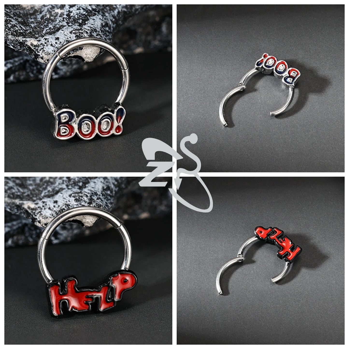 ZS 1 Piece Punk Stainless Steel Nose Ring Men Women Pumpkin Bat Septum Piercings Hallowmas Cartilage Helix Piercing Body Jewelry