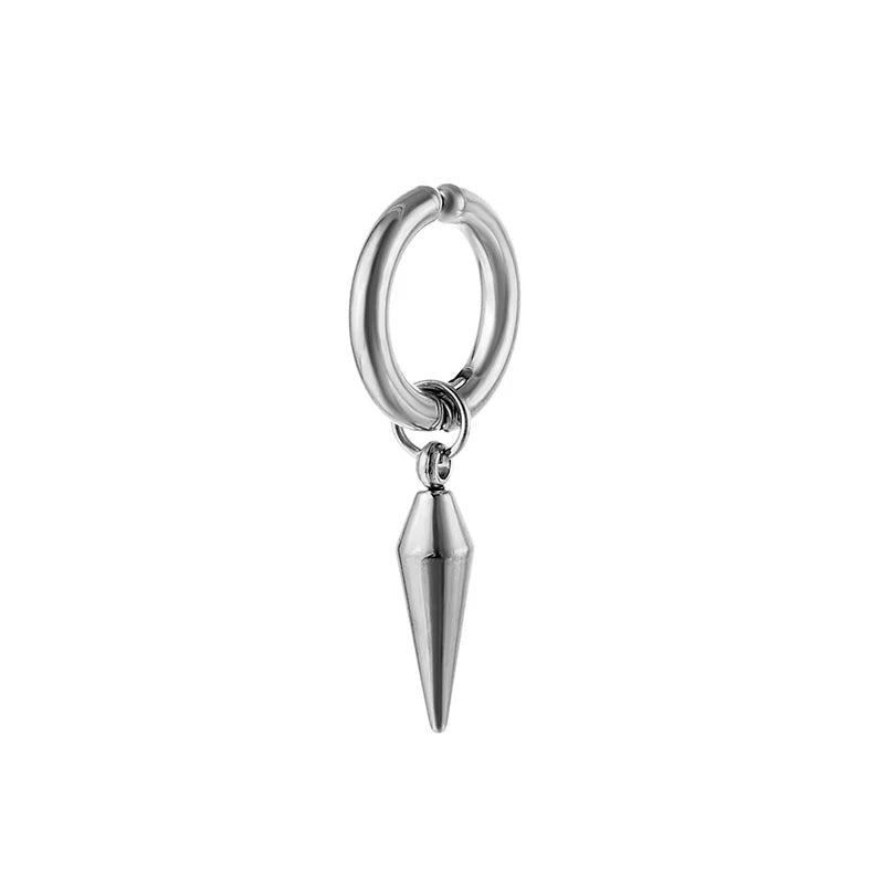 1Pcs Unisex Stainless Steel Punk Man Black Clip on Earrings Geometry Triangle Star Pendant Dangle Earrings Women Gothic Jewelry