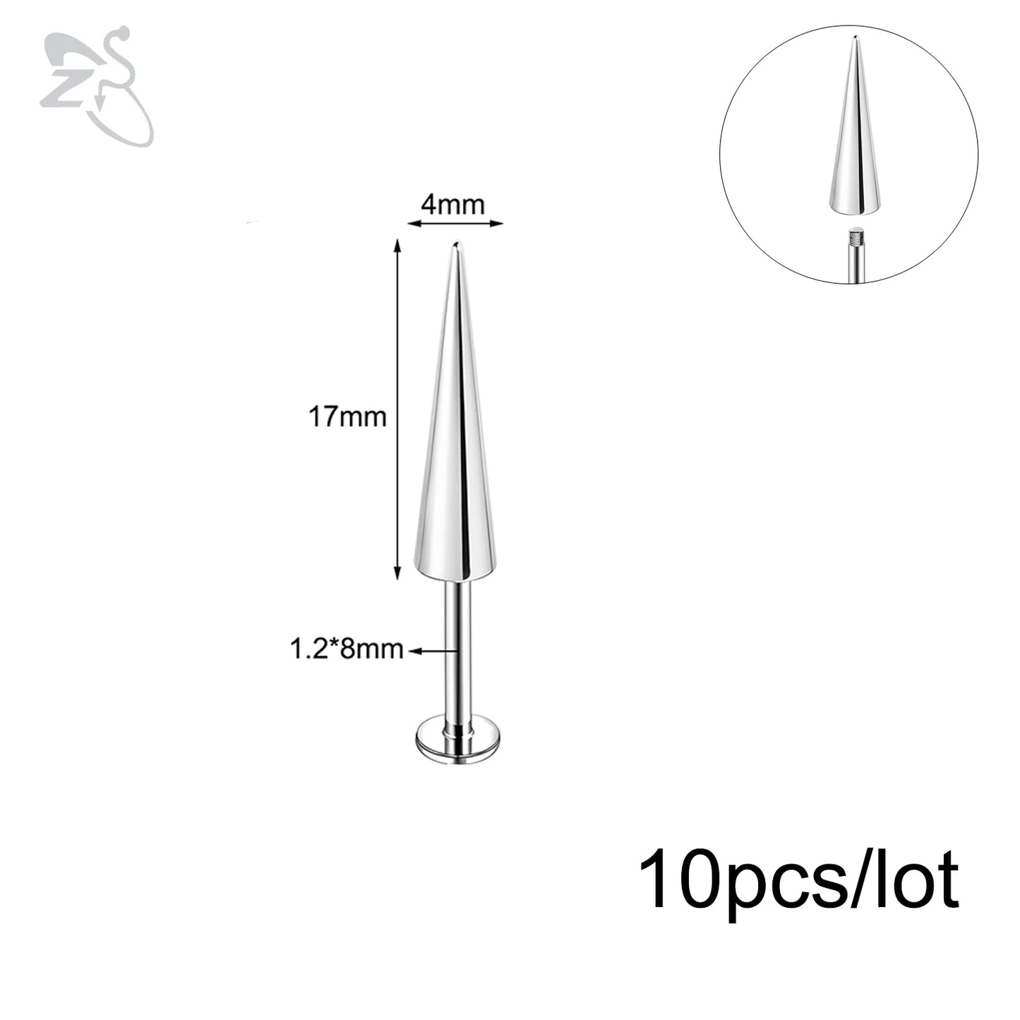 ZS 10Pcs/lot Stainless Steel Lip Labret Piercing for Women External Thread Lip Stud Ring Tragus Helix Cartilage Piercing 16G