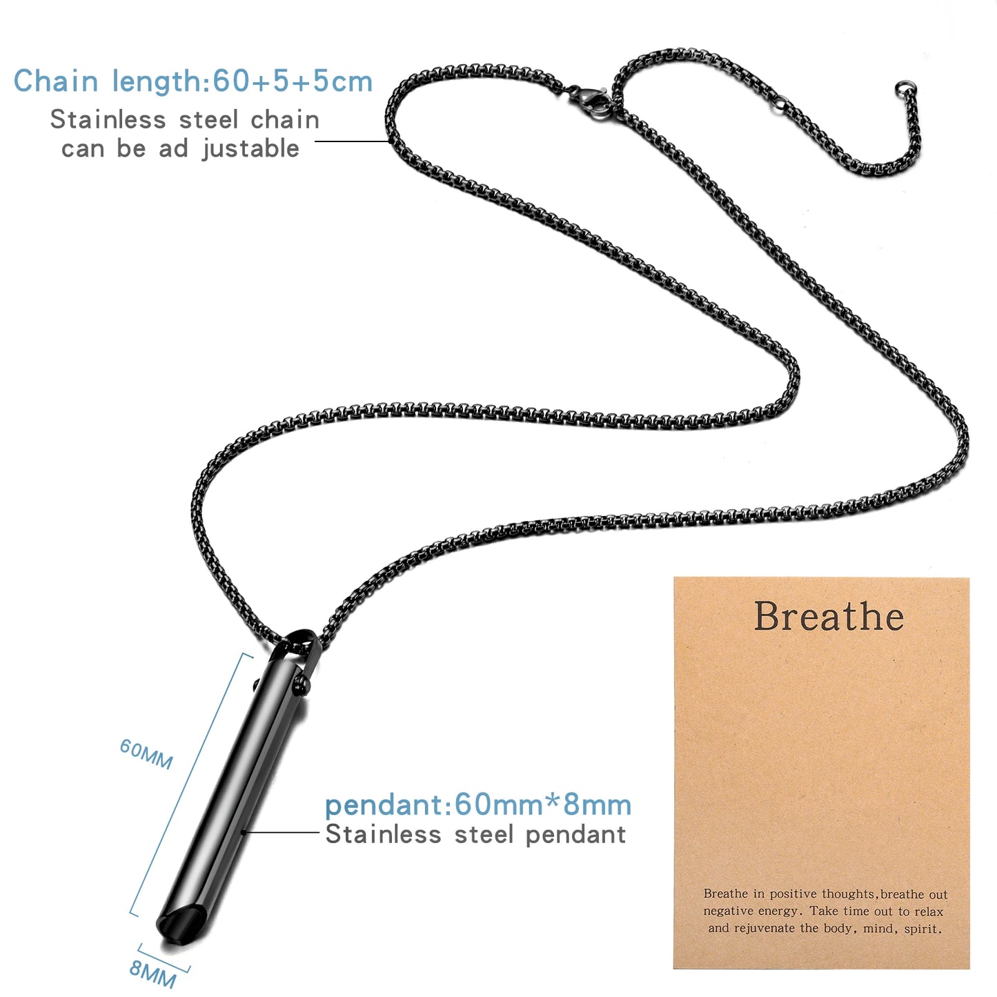 Stainless steel Mindful Breathing Necklace, Anxiety Relief ItemsThe Necklace for Anxiety, Stress, Panic Meditation Tools