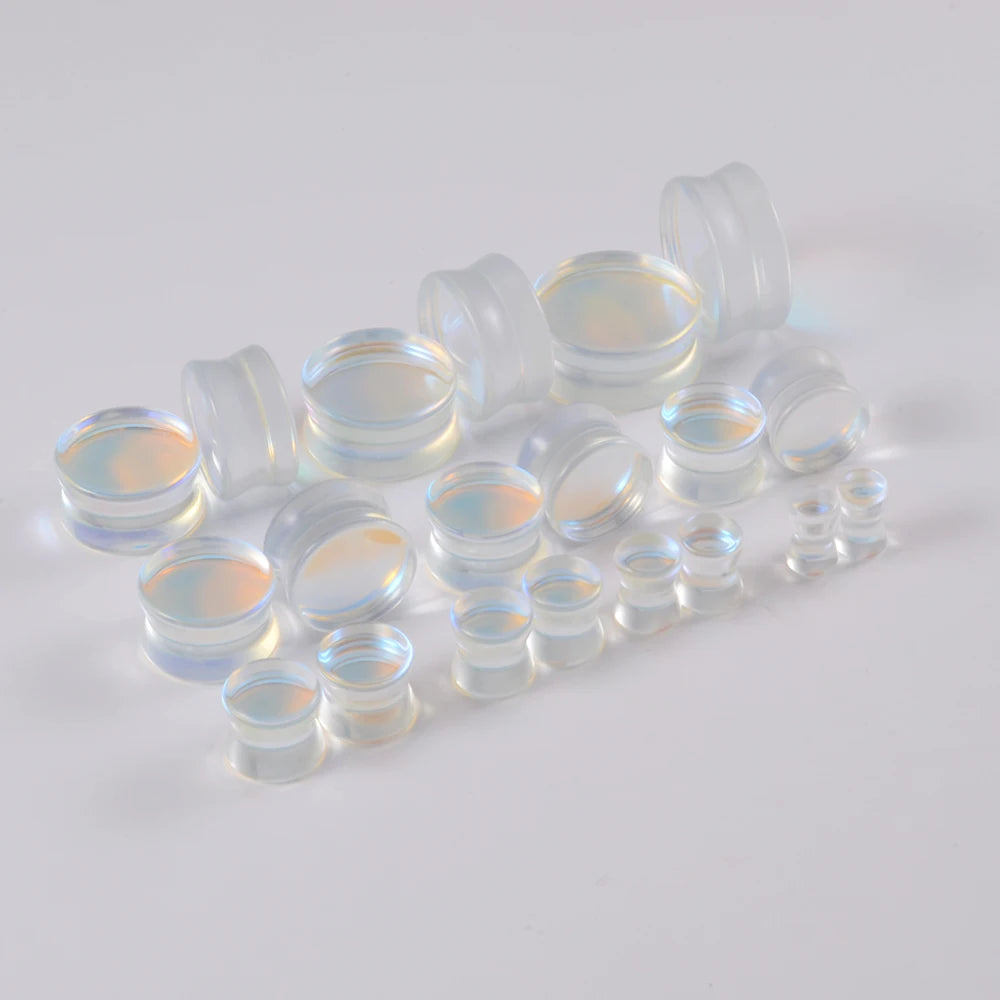 1 Piece Glass Double Flare Solid Ear Plug Expander AB Colorful Flat Ear Gauge Tunnel Body Piercing Jewelry 6mm-25mm