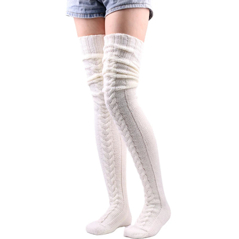 Cute Long Socks Lolita Leg Warmer Knitted Woollen Foot Warmer Stockings Autumn Winter Woman Knee-High Socks Leisure Loose Socks