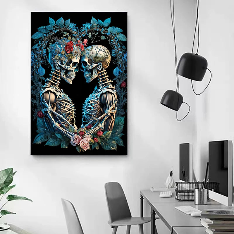 Flower Skull Dark Style Canvas Art Printing Fashion Popular Room Home Decoration Villa Natural Wall Art Printing Decoration Gift