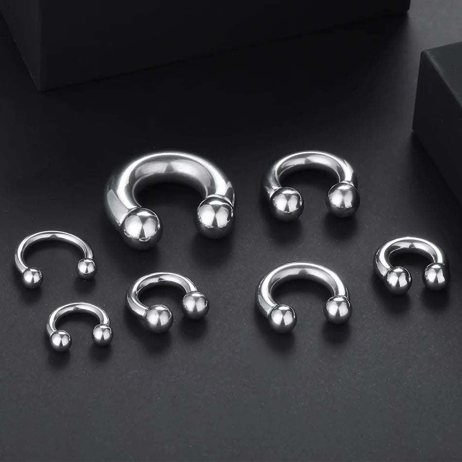 1Pc/lot Steel Big Large Size Horseshoe Ring Nose Piercing Ear Expander BCR Hoop Earring Septum 12-00G Male Intimate Body Jewelry