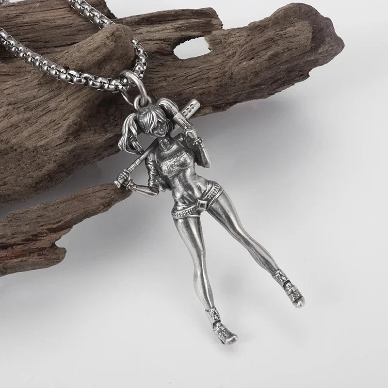 Fashionable and Sexy Female Baseball Player Statue Pendant Necklace Men and Women Hip-Hop Trend Jewelry Couple Gifts