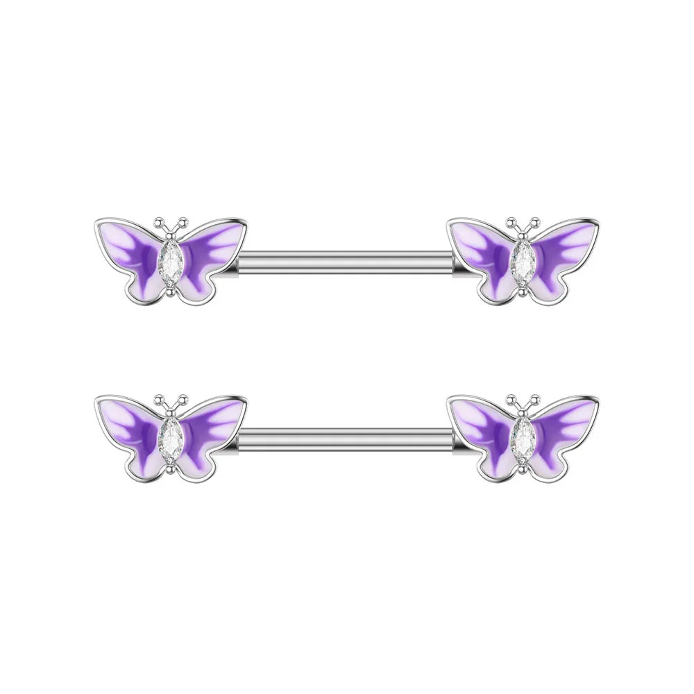 2pcs 316L Steel Maple Leaf Nipple Rings Barbell Butterfly Wing Shield Piercing for Women Girls Sexy Nipple Piercing Body Jewelry