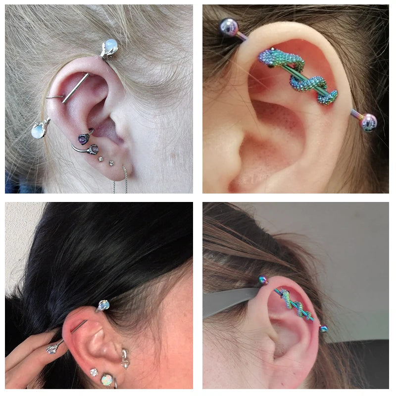 AOEDEJ Industrial Piercing Earring Women Stainless Steel Helix Ear Piercing Dragon Snake Long Earring Jewelry Barbell Earring