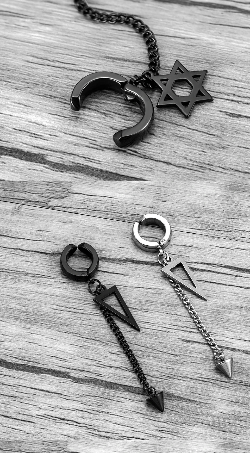 Trend Stianless Steel Tassel Ear Clip 1 Piece Chain Huggie Earrings Triangle Cross Pattern Earrings Men‘s Woman Punk Ear jewelry