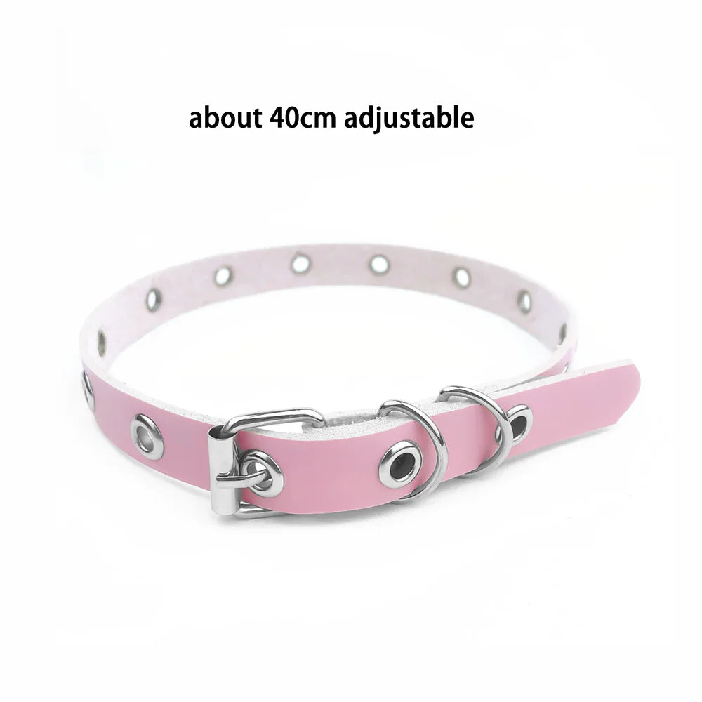 Pink Sexy Trendy Rock Gothic Collar Necklaces Jewelry Gothic Leather Heart Rivets Harajuku Punk Choker Necklace for Women Gift