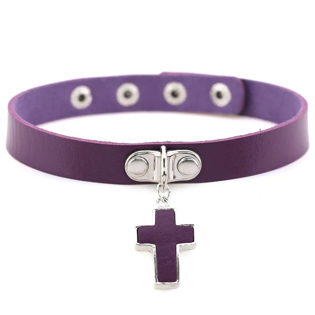 DIEZI Vintage Purple PU Leather Choker Necklace For Women Men Gift  Punk Gothic Statement Collar Pendant Necklace New Jewelry