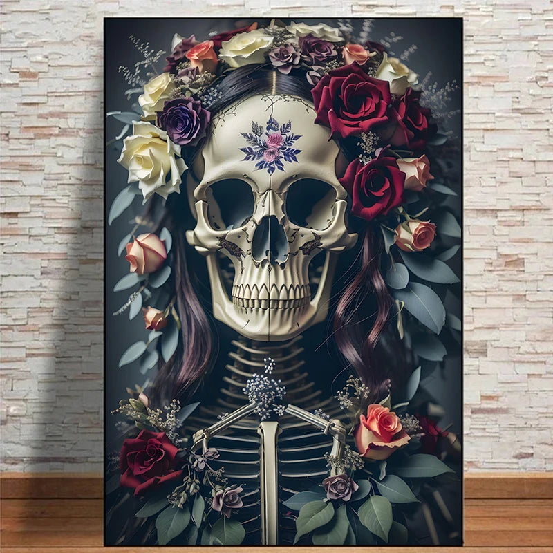 Floral Skulls Portrait Gothic Posters and Prints