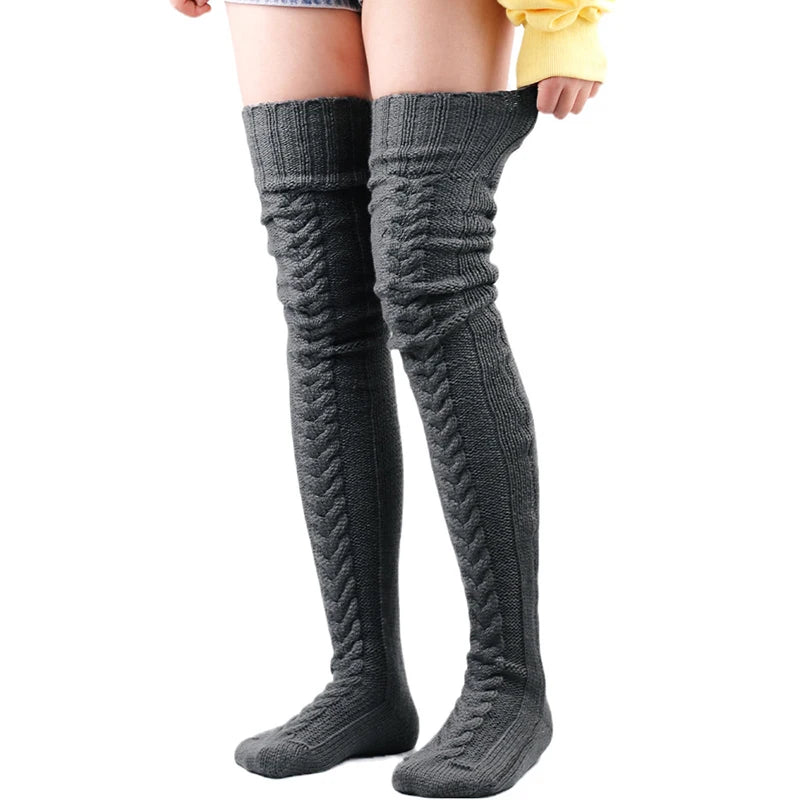 Cute Long Socks Lolita Leg Warmer Knitted Woollen Foot Warmer Stockings Autumn Winter Woman Knee-High Socks Leisure Loose Socks