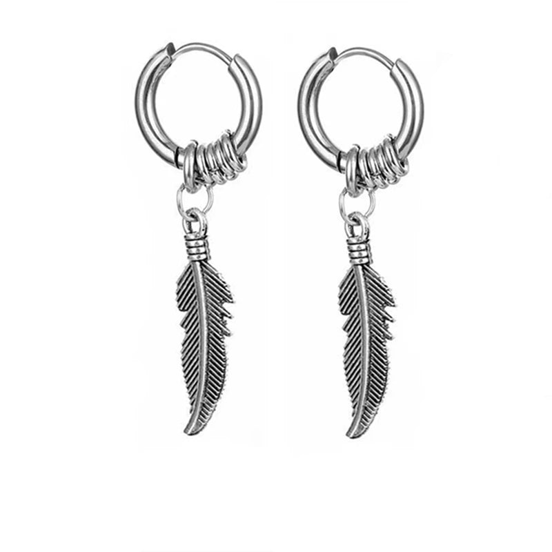 2pc Stainless Steel Cross Hoop Earrings for Men and Women Punk Black Cartilage Earrings Round Street Hip Hop Rock Jewelry Gifts