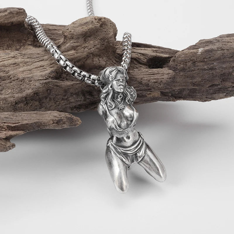 Silver-Plated Anime Mecha Beautiful Girl Girl Pendant Necklace Men and Women Hip-Hop Rock Punk Trendy Jewelry Gift