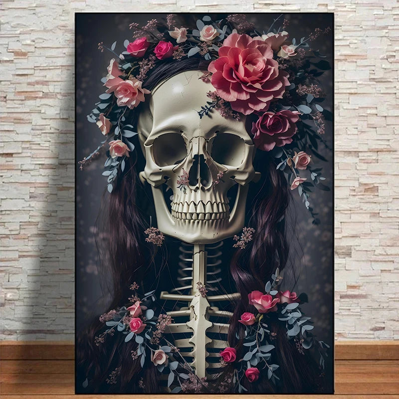 Floral Skulls Portrait Gothic Posters and Prints