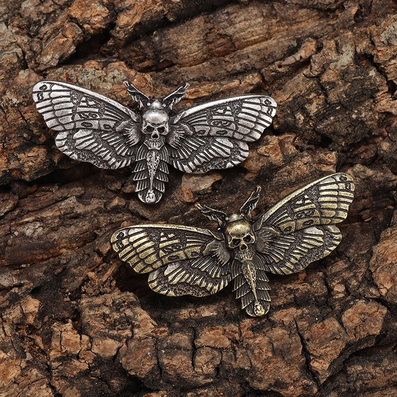 Vintage Gothic Death Skull Moth Brooch for Men Clothing Pin Fashion Hip Hop Rock Accessory Gift