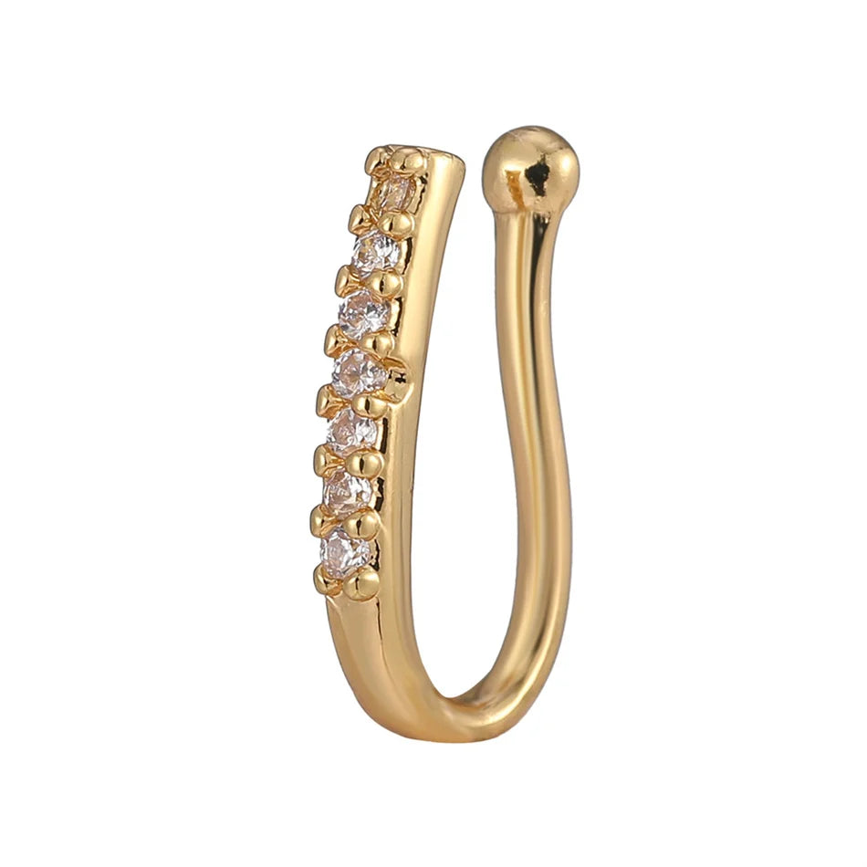 Fake Nose Ring Crystal Ear Cuff False Piercing Body Jewelry for Women Teens Golden Silver Color CZ Zircon Cooper Clip Ornaments