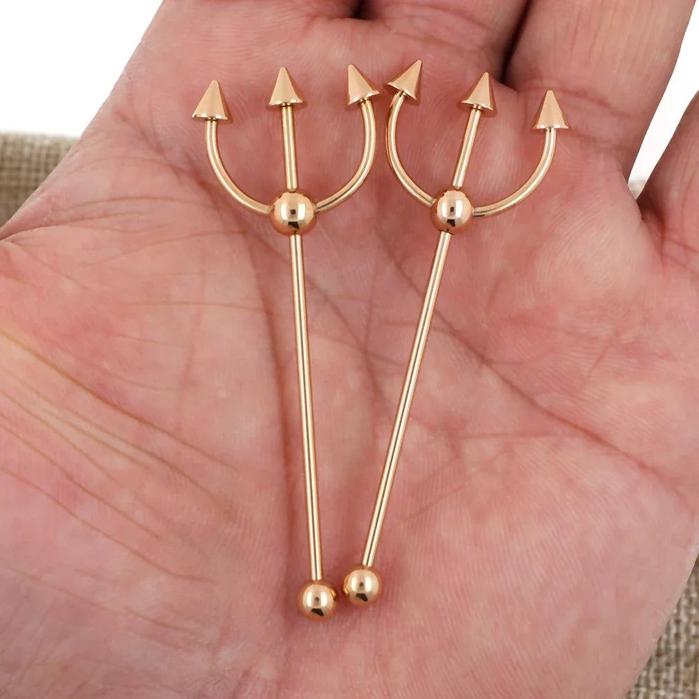 JHJT 1PC 14G Industrial Barbell Piercing Fork Shape Surgical Steel Bar Cartilage Earring Helix industrial Piercing  Jewelry