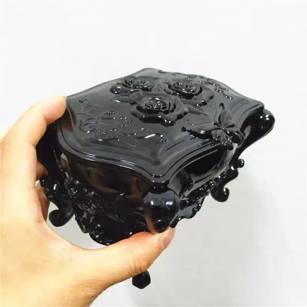 Multifunctional With Mirror Rose Flower Storage Box Carved Korean Style Jewelry Storage Box Retro Home