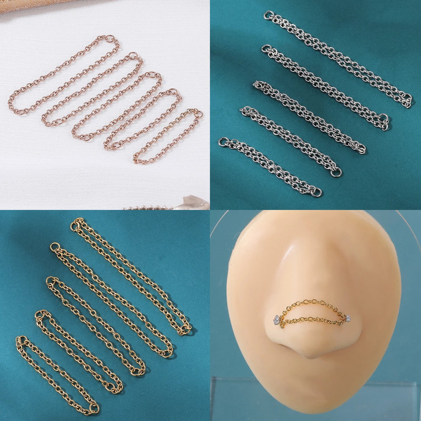 AOEDEJ 1PC Gold Color Nose Chain Jewelry Stainless Steel Industrial Piercing Chain Nostril Chain Women Body Piercing Jewelry