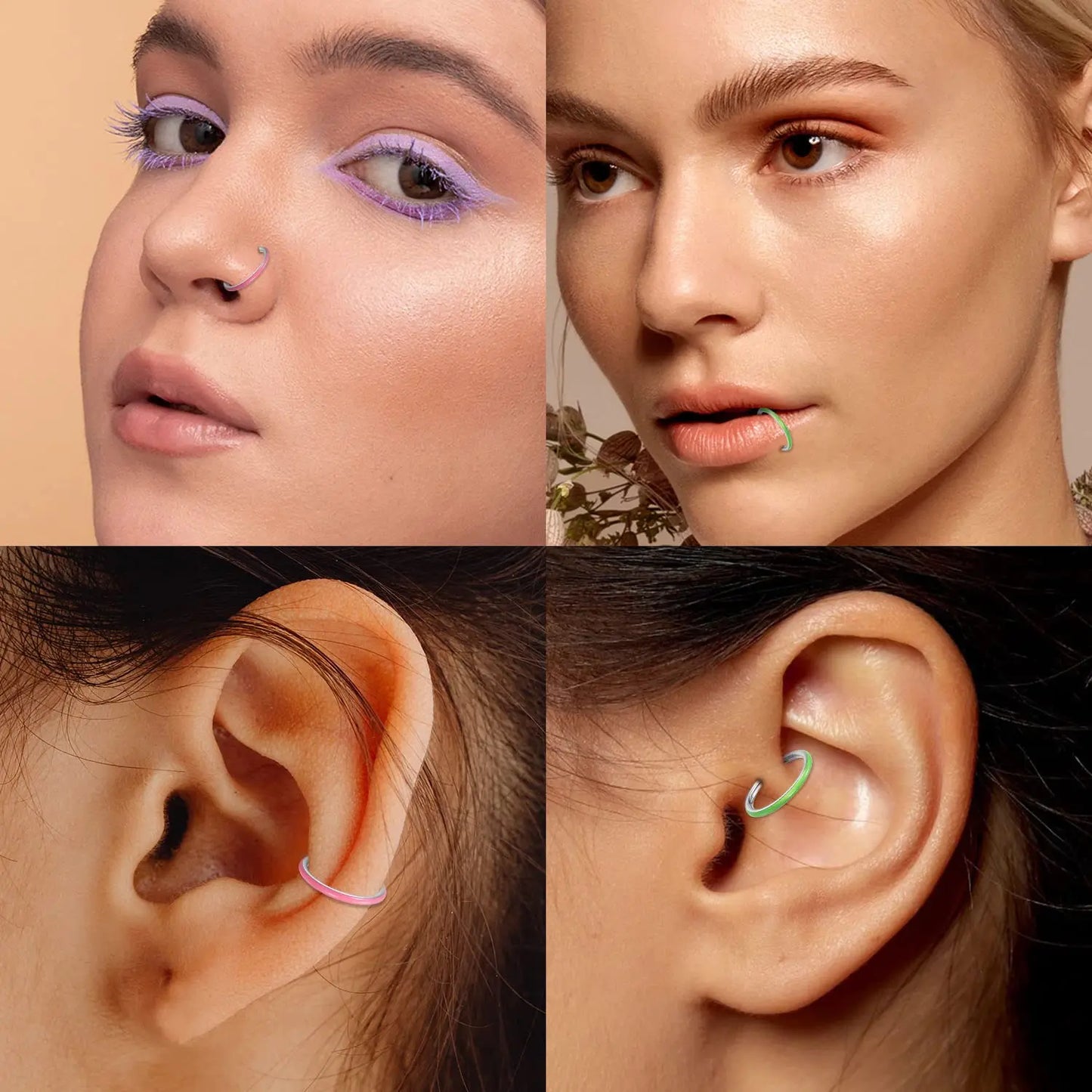 1-3PCS Hinged Nose Ring Hoop Septum Hoop  Ring Tragus Rook Ring Piercing Jewelry Lip Labret Ring Clicker Cartilage Earrings