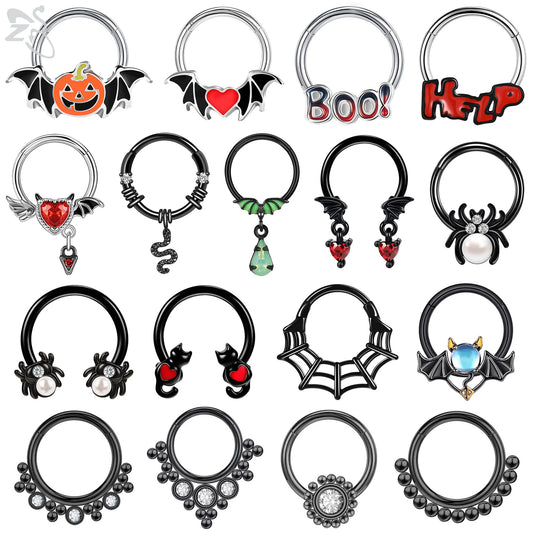 ZS 1 Piece Punk Stainless Steel Nose Ring Men Women Pumpkin Bat Septum Piercings Hallowmas Cartilage Helix Piercing Body Jewelry