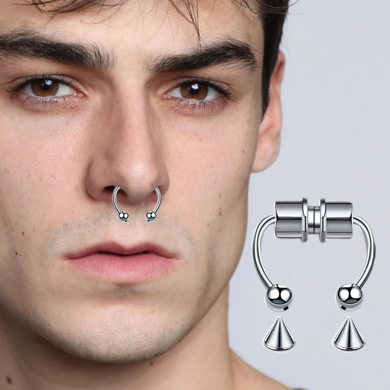 5pcs Stainless Steel Magnet Fake Nose Ring Hoop Fake Piercing Hoop Septum Rings For Women Fashion Gothic Rock Body Jewelry Gifts