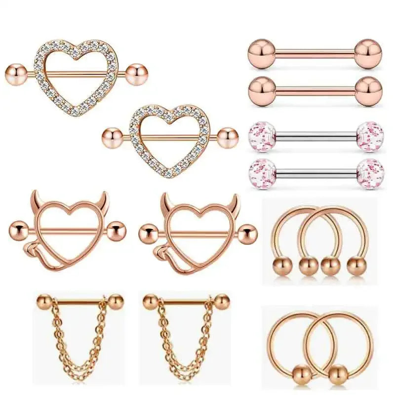 Fashion Stainless Steel Heart Nipple Piercing Set Jewelry Flower Nipple Barbell Pack Crystal Nipple Ring Lot Sexy Body Piercing