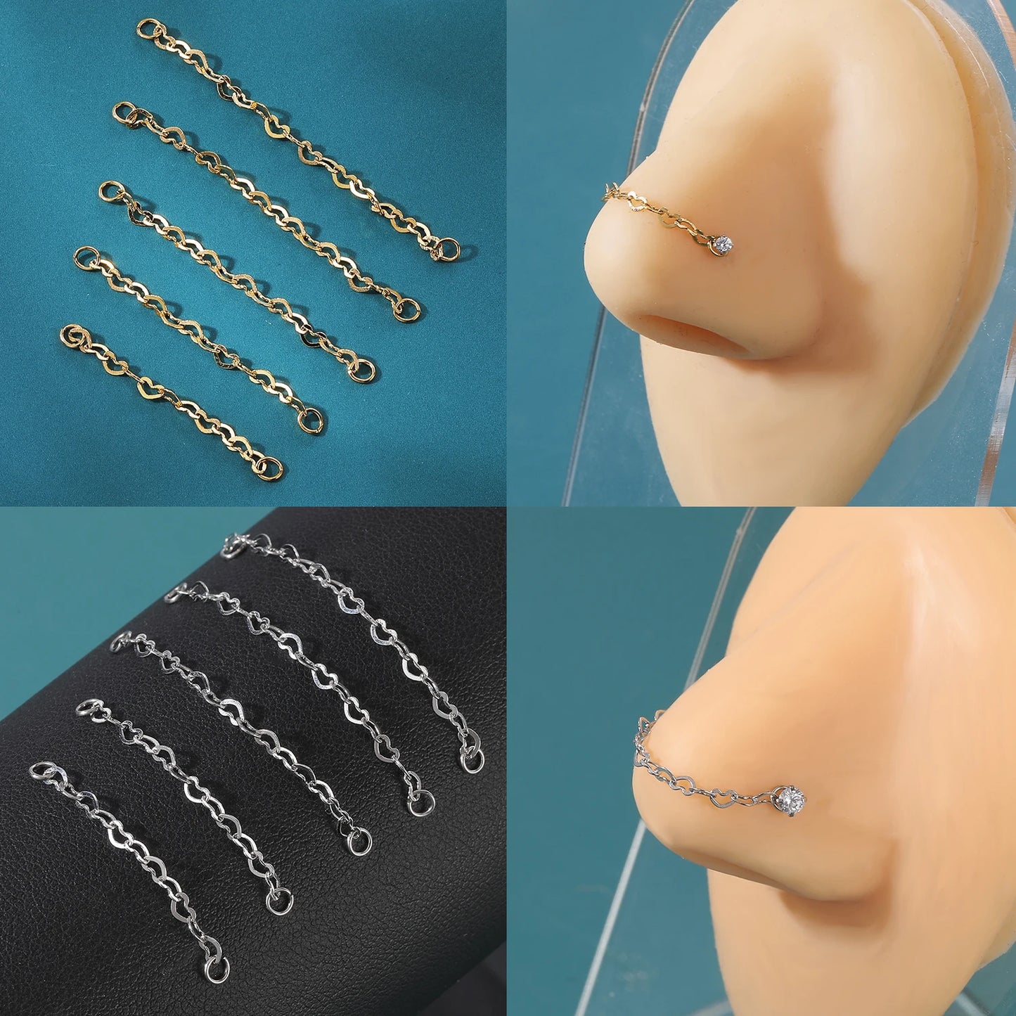 AOEDEJ 1PC Gold Color Nose Chain Jewelry Stainless Steel Industrial Piercing Chain Nostril Chain Women Body Piercing Jewelry