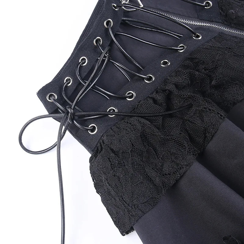 Gothic Skater Punk Vintage High Wasit Skirt Women's Zipper Front Japanese Style Kawaii Black Harajuku Cosplay Mini Skirts