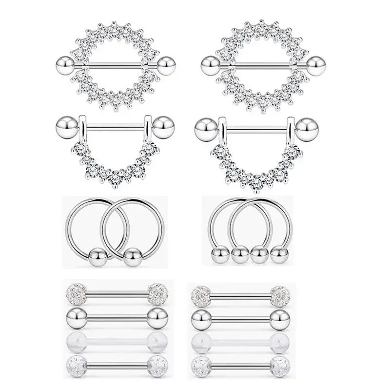 Fashion Stainless Steel Heart Nipple Piercing Set Jewelry Flower Nipple Barbell Pack Crystal Nipple Ring Lot Sexy Body Piercing