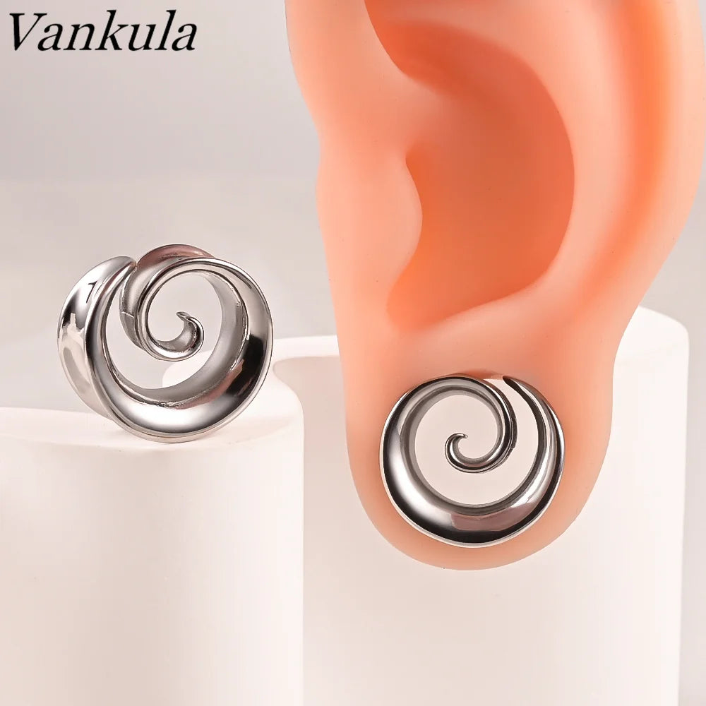Vankula 2PCS New Round Spiral Saddle Plugs Hangers for Stretched Lobe Ear Tunnels Gauges Plugs Piercing Body Jewelry