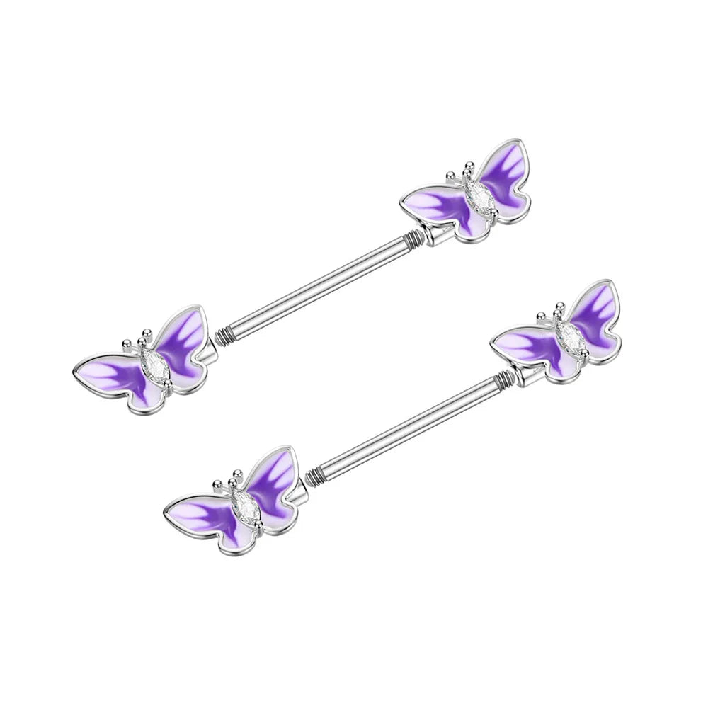 2pcs 316L Steel Maple Leaf Nipple Rings Barbell Butterfly Wing Shield Piercing for Women Girls Sexy Nipple Piercing Body Jewelry