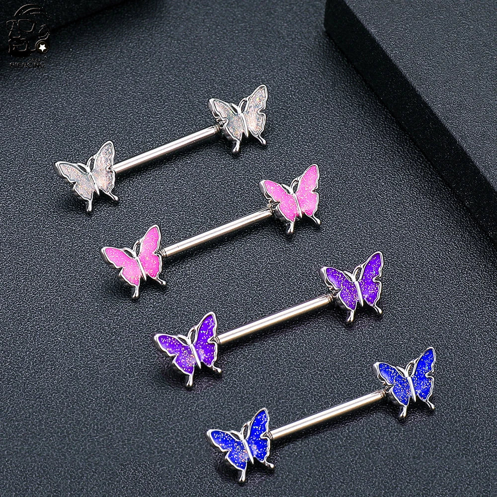 2pcs Cute Nipple Piercings Barbell Stainless Steel Crystal Nipple Shield Cover Heart Flower Nipple Rings Jewelry Body 1.6mm*16mm