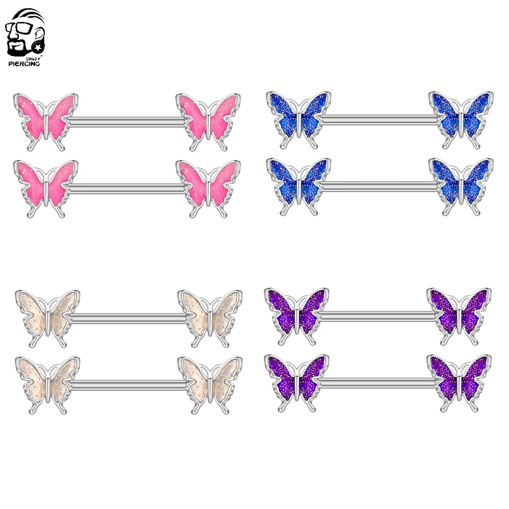 2pcs Cute Nipple Piercings Barbell Stainless Steel Crystal Nipple Shield Cover Heart Flower Nipple Rings Jewelry Body 1.6mm*16mm