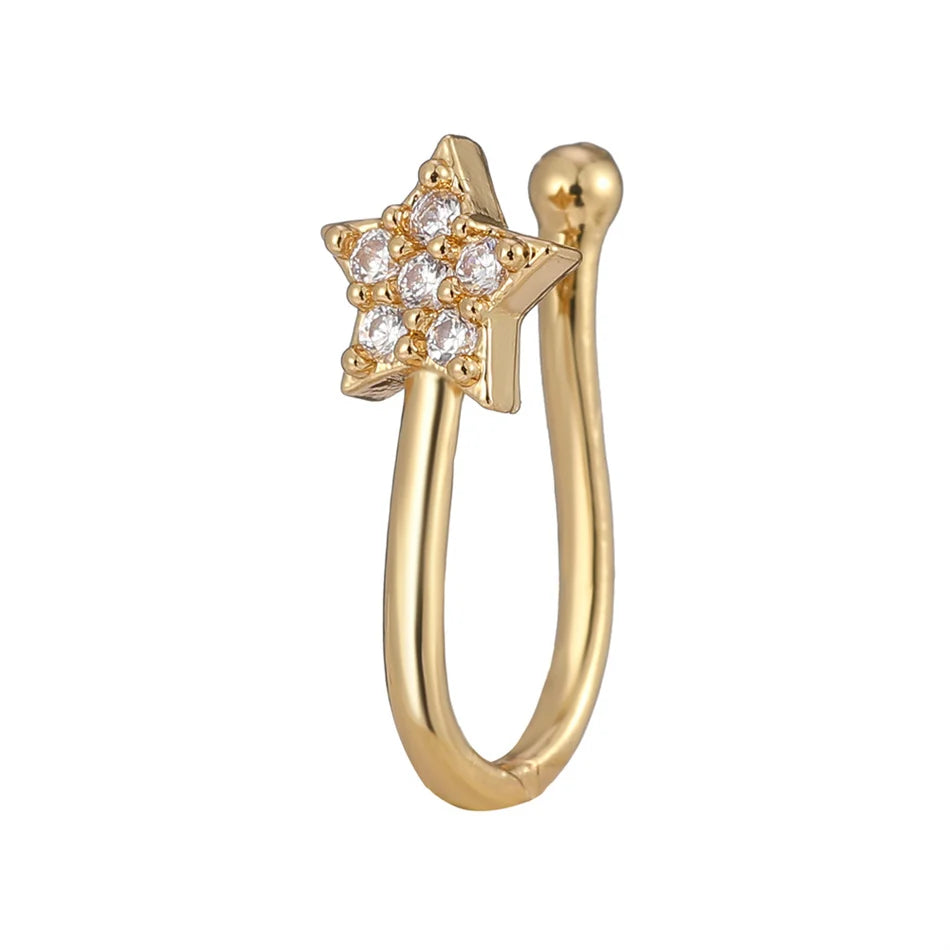 Fake Nose Ring Crystal Ear Cuff False Piercing Body Jewelry for Women Teens Golden Silver Color CZ Zircon Cooper Clip Ornaments